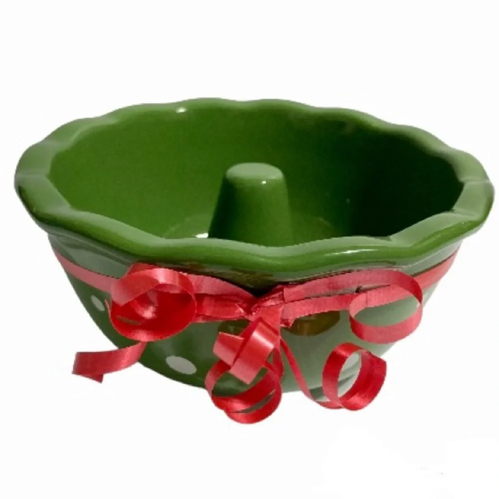 TEMP-TATIONS Ovenware Baking Mini by Green  White Polka Dots 2.5 x 5.5 in